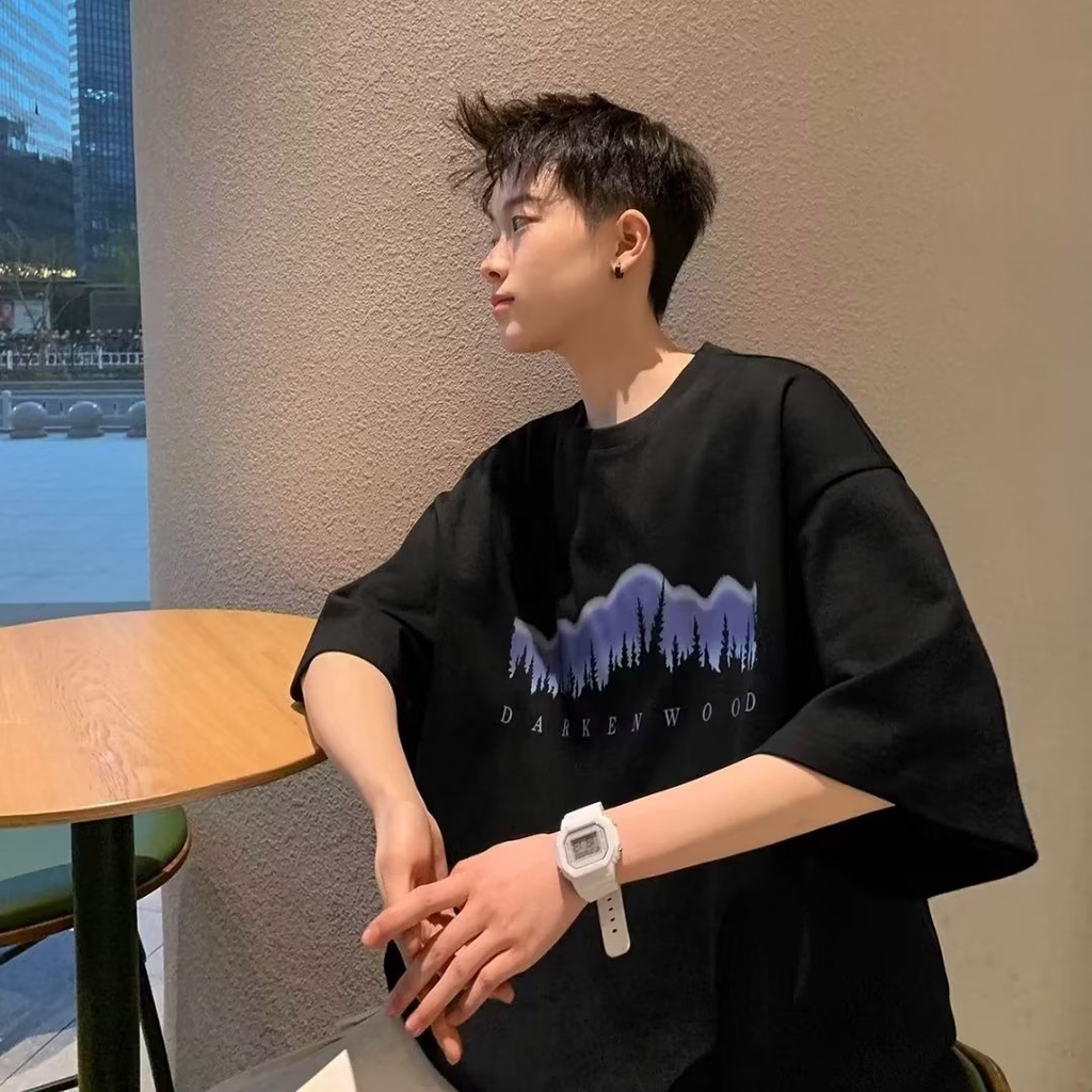 Áo Thun Tay Ngắn Cổ Tròn In Chữ Phong Cách hip hop Hàn Quốc Thời Trang Cho Nam size M-5XL