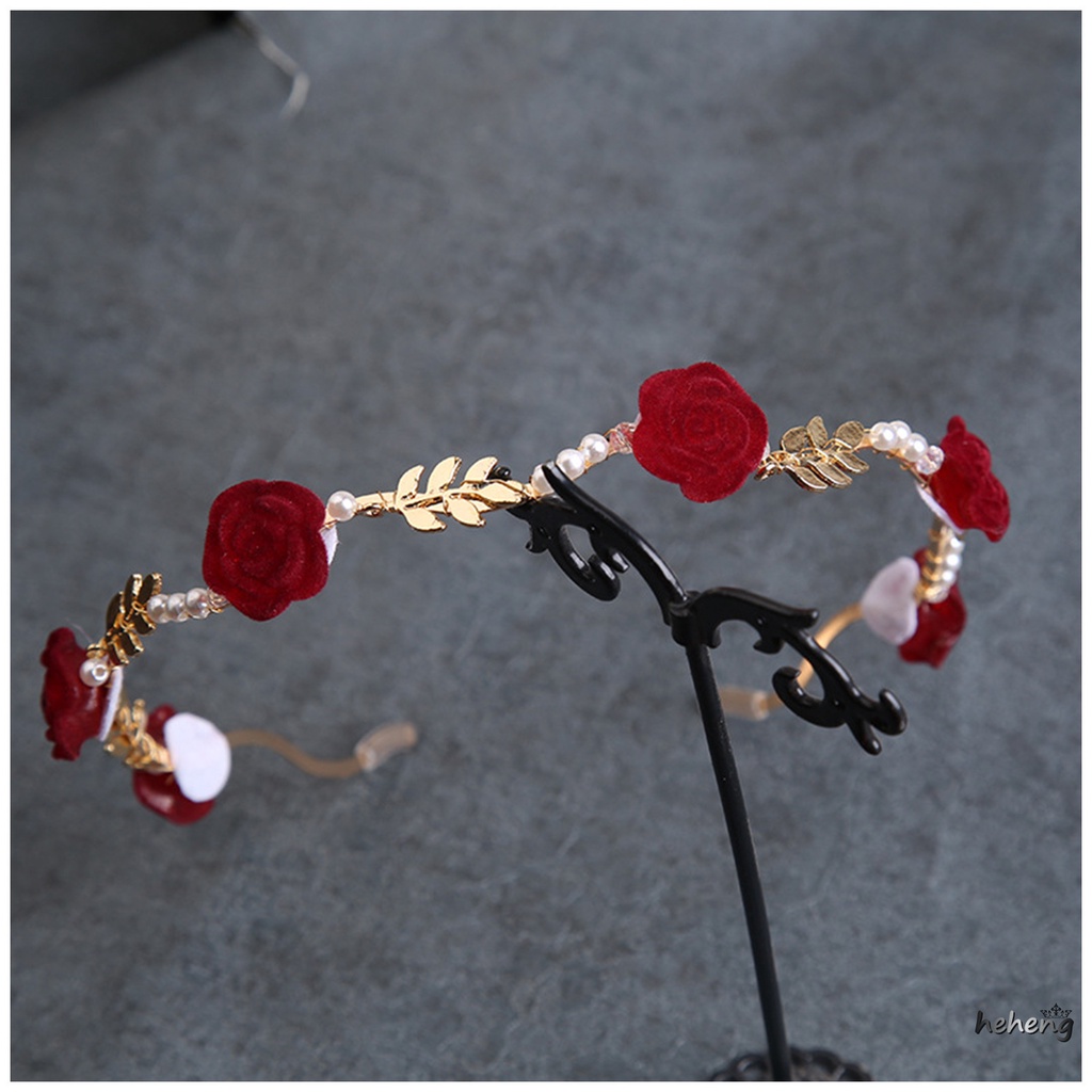 Băng Đô Cài Tóc Đính Hoa Và Ngọc Trai Chống Trượt Cho Cô Dâu