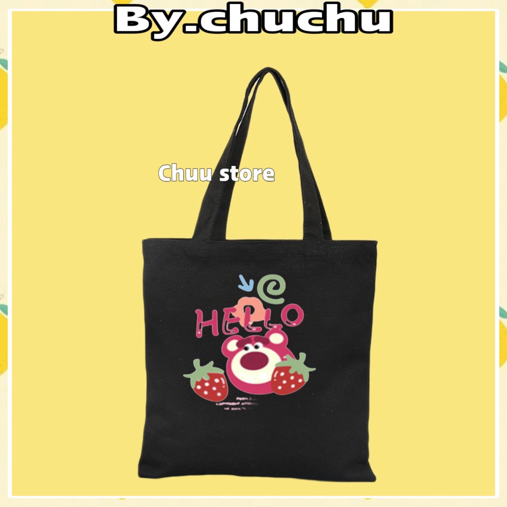 Túi Tote Vải Canvas Gấu Dâu LotSo Cute Phong Cách Hàn Quốc  MTT0341