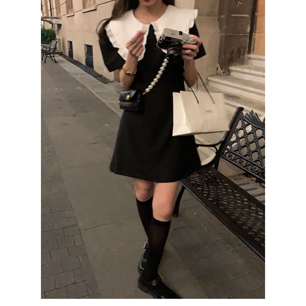 Đầm Ngắn Tay Phồng Cổ Búp Bê Eo Cao Thời Trang Mùa Hè Thiết Kế Mới Ngọt Ngào