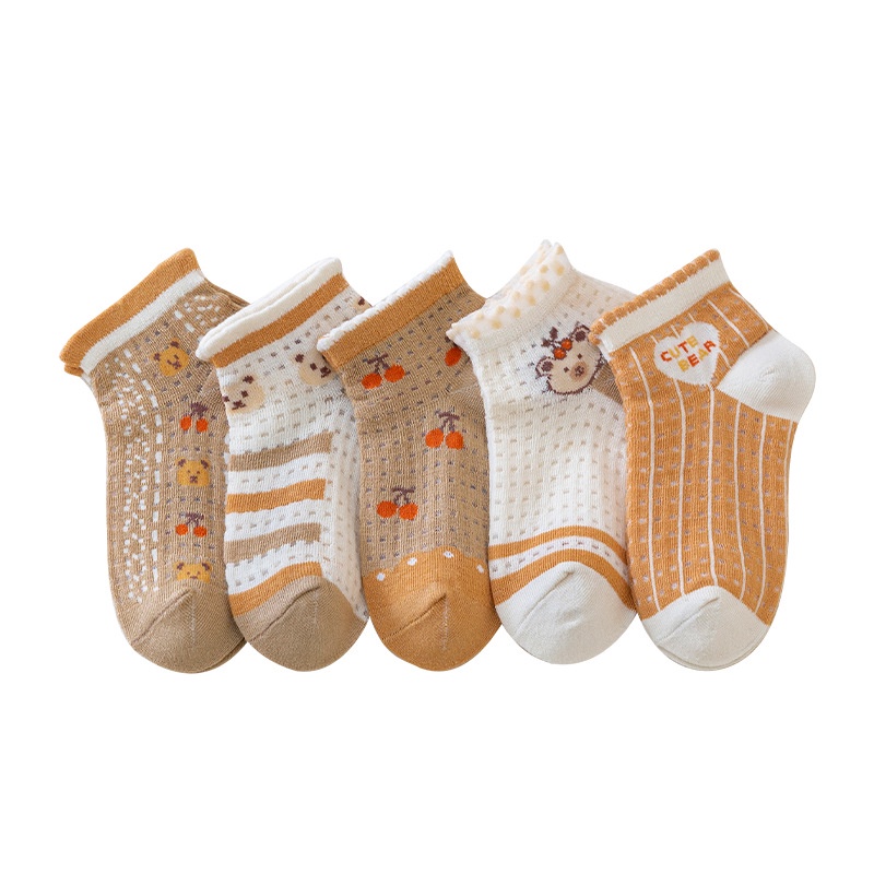 Set 5 Đôi Tất Lưới Mỏng Thoáng Khí Họa Tiết Hoạt Hình Thời Trang Mùa Hè Cho Bé