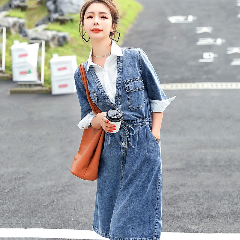 IELGY Đầm denim Ghép Nối Thời Trang Cao Cấp Dành Cho Phụ Nữ Độ Tuổi Trung Niên