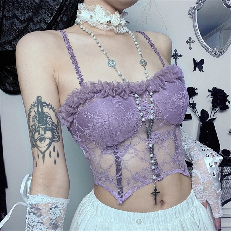 Áo Hai Dây Phối Ren Xuyên Thấu Thời Trang Quyến Rũ Cho Nữ