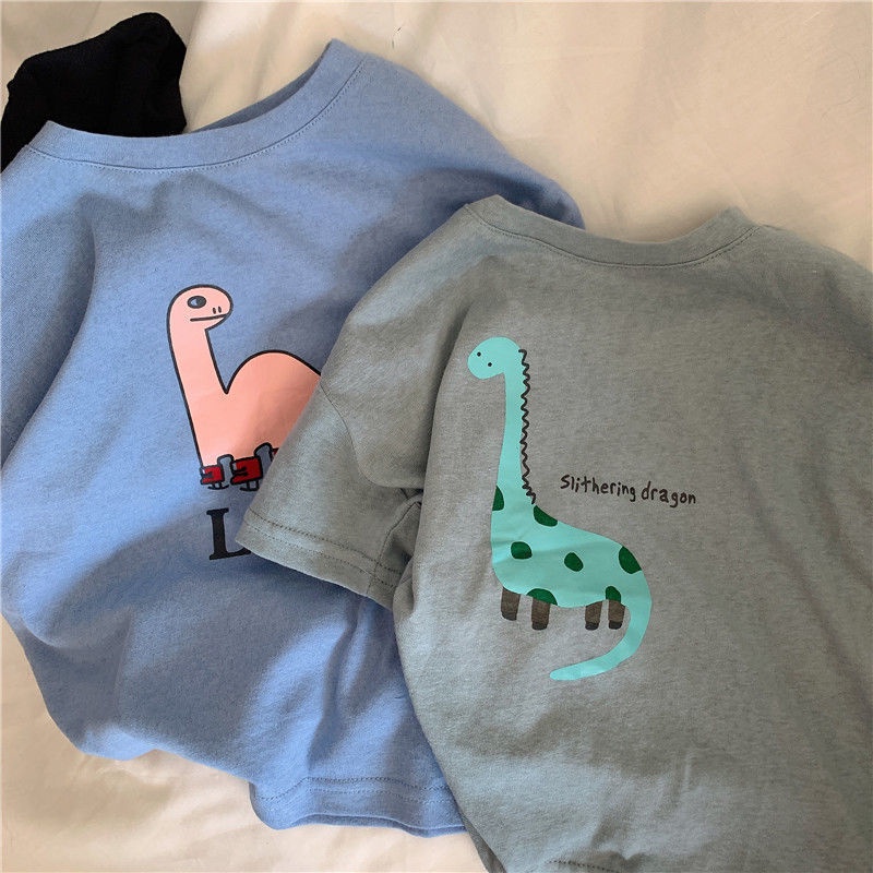 Áo Thun 100% Cotton Tay Ngắn Cổ Tròn Thoáng Khí In Hình Khủng Long Thời Trang Mùa Hè Dành Cho Trẻ Em