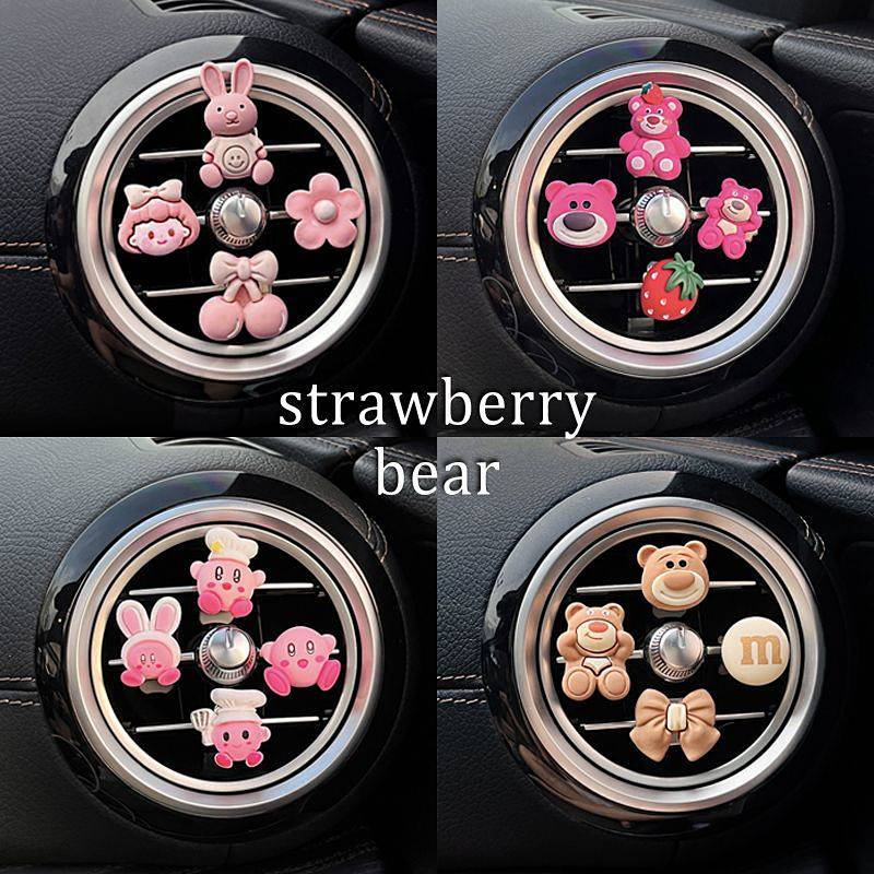 Car Air Conditioner Air Outlet Decoration Female Car Interior Design Strawberry Bear Small Ornaments Cute Ins Internet Celebrity Car Accessories OvBW