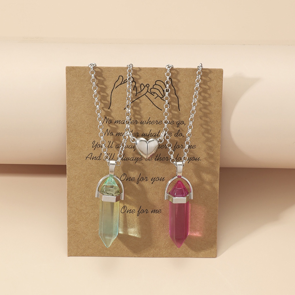 Set 2 Vòng cổ Nối Dài Mặt Đá Lục Giác Thời Trang