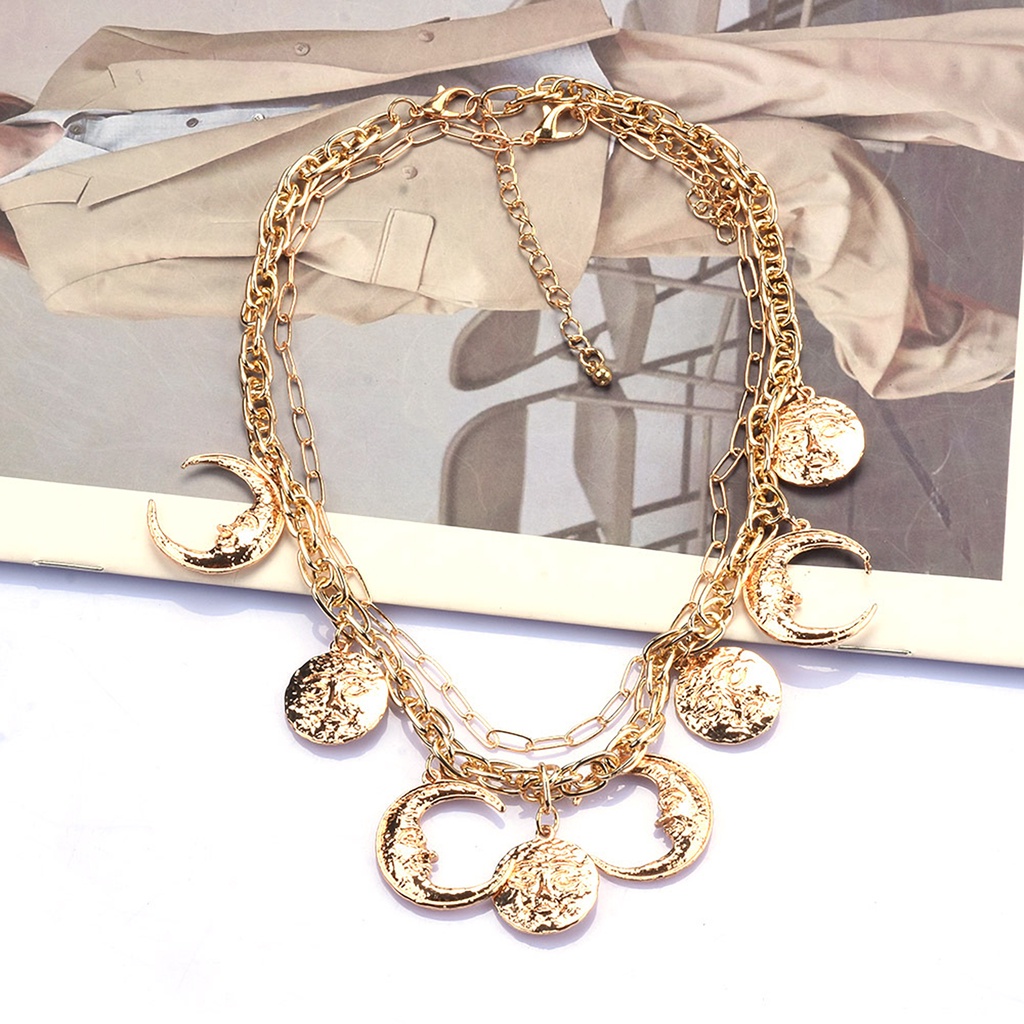 [Ts] Vòng Cổ Hợp Kim Baroque Mặt Hình Mặt Trời Mặt Trăng Sáng Bóng Mạ Điện Có Thể Điều Chỉnh Trang Sức Cho Nữ