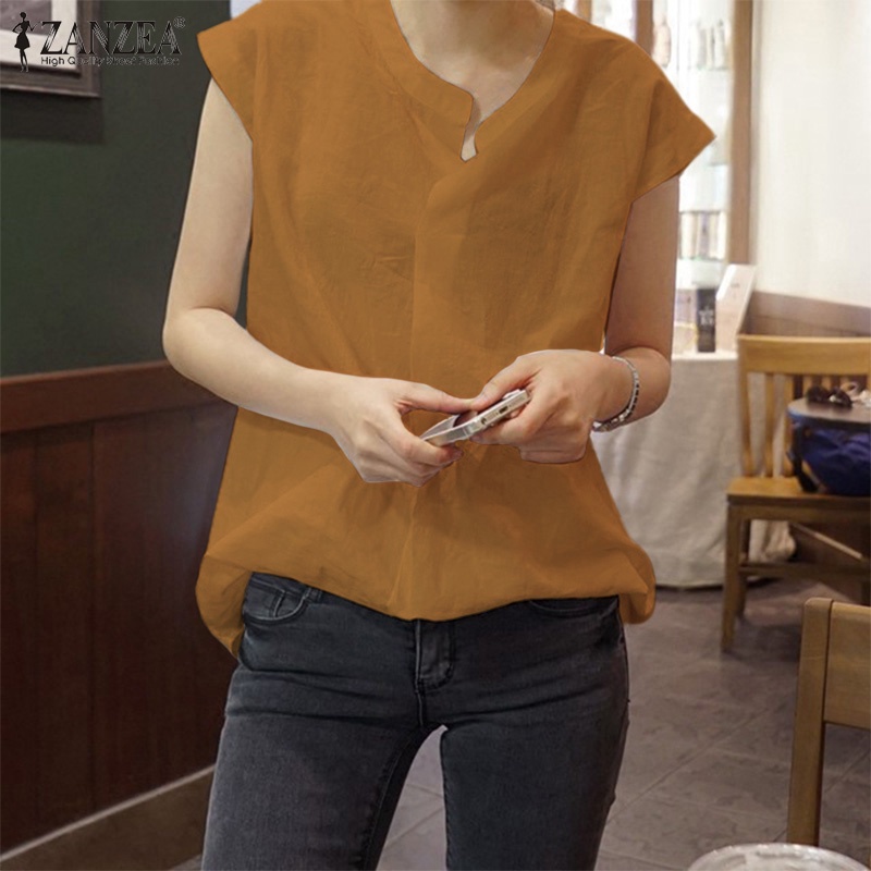 ZANZEA Áo Nữ Không Tay Cổ Đứng Thời Trang Quyến Rũ