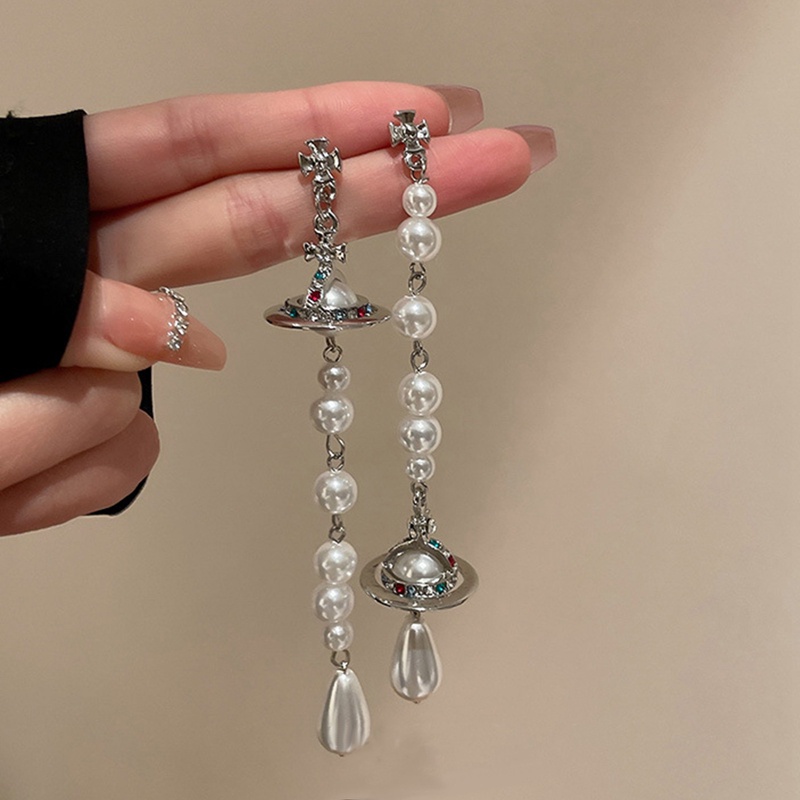 Đôi Bông Tai Dáng Dài Đính Ngọc Trai Nhân Tạo Xinh Xắn Cho Nữ