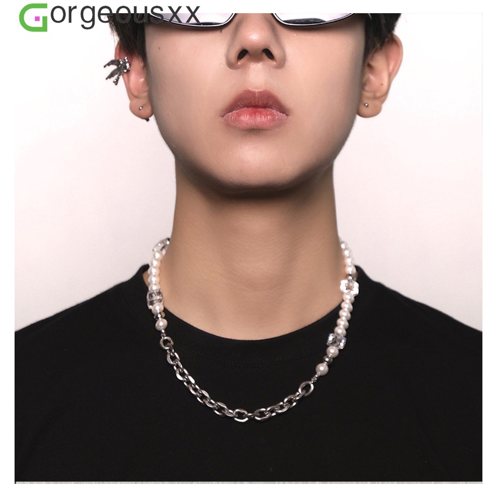 Dây Chuyền Mặt Vuông Đính Ngọc Trai Nhân Tạo Phong Cách Hip hop Thời Trang