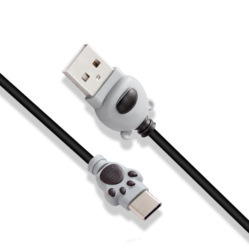 Dây Cáp Sạc Nhanh Micro USB, Type C Hình Chân Gấu Dễ Thương
