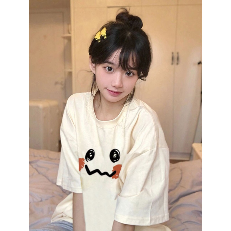 Áo Thun Tay Ngắn Dáng Rộng Chất Liệu Cotton Thời Trang Mùa Hè Phong Cách Nhật Bản Dễ Thương Cho Nữ