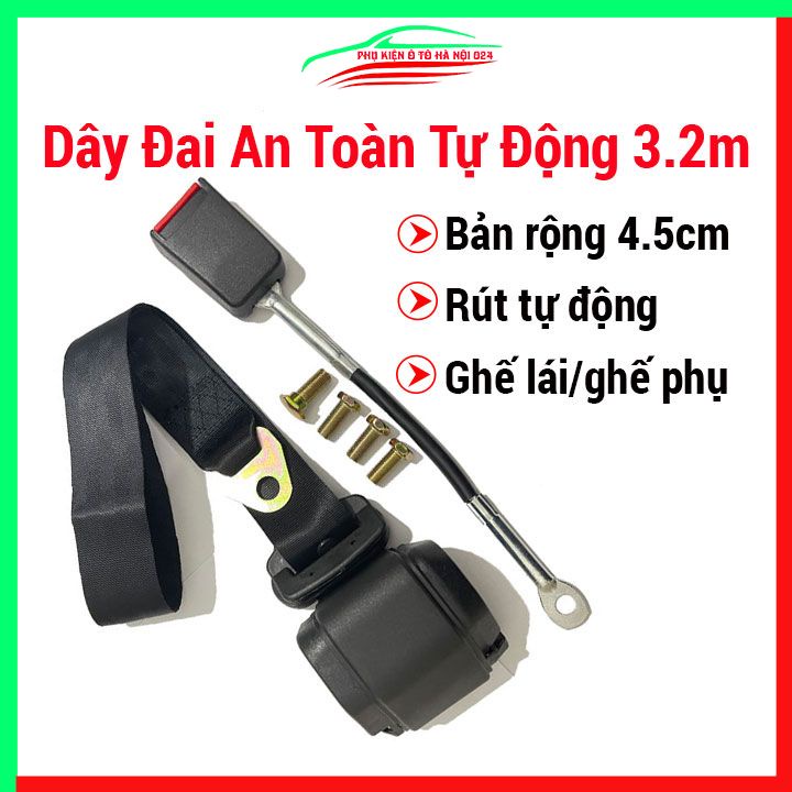 Bộ dây đai an toàn tự động dài tối đa 3.2 mét dùng cho ghế lái/ghế phụ màu đen
