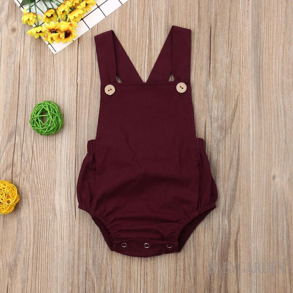 Bộ Áo Liền Quần Hai Dây Bằng Vải Cotton Màu Trơn Họa Tiết Kẻ Sọc Kèm Nút Thời Trang Dành Cho Bé 0-3 Tuổi