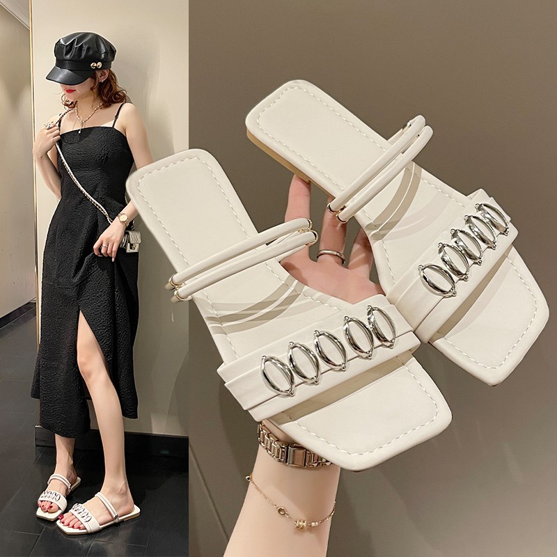 ZTAIXIELUA Dép Sandal Đế Bệt Mũi Vuông size Lớn 35-43 Thời Trang Mùa Hè Dành Cho Nữ