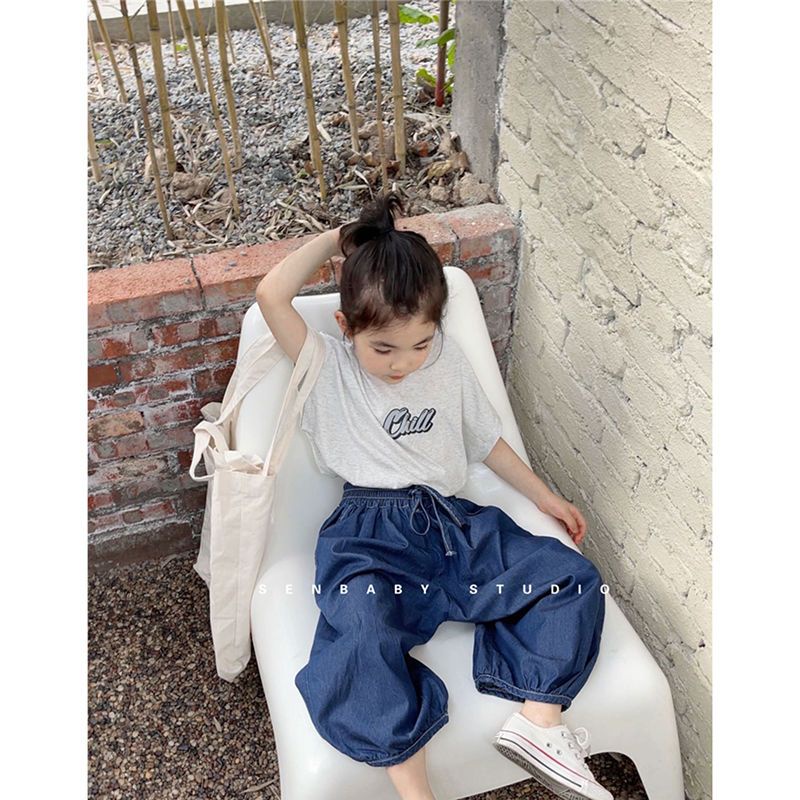 Set Áo Thun Ngắn Tay Và Quần Denim Chống Muỗi Thời Trang Mùa Hè Cho Bé Gái