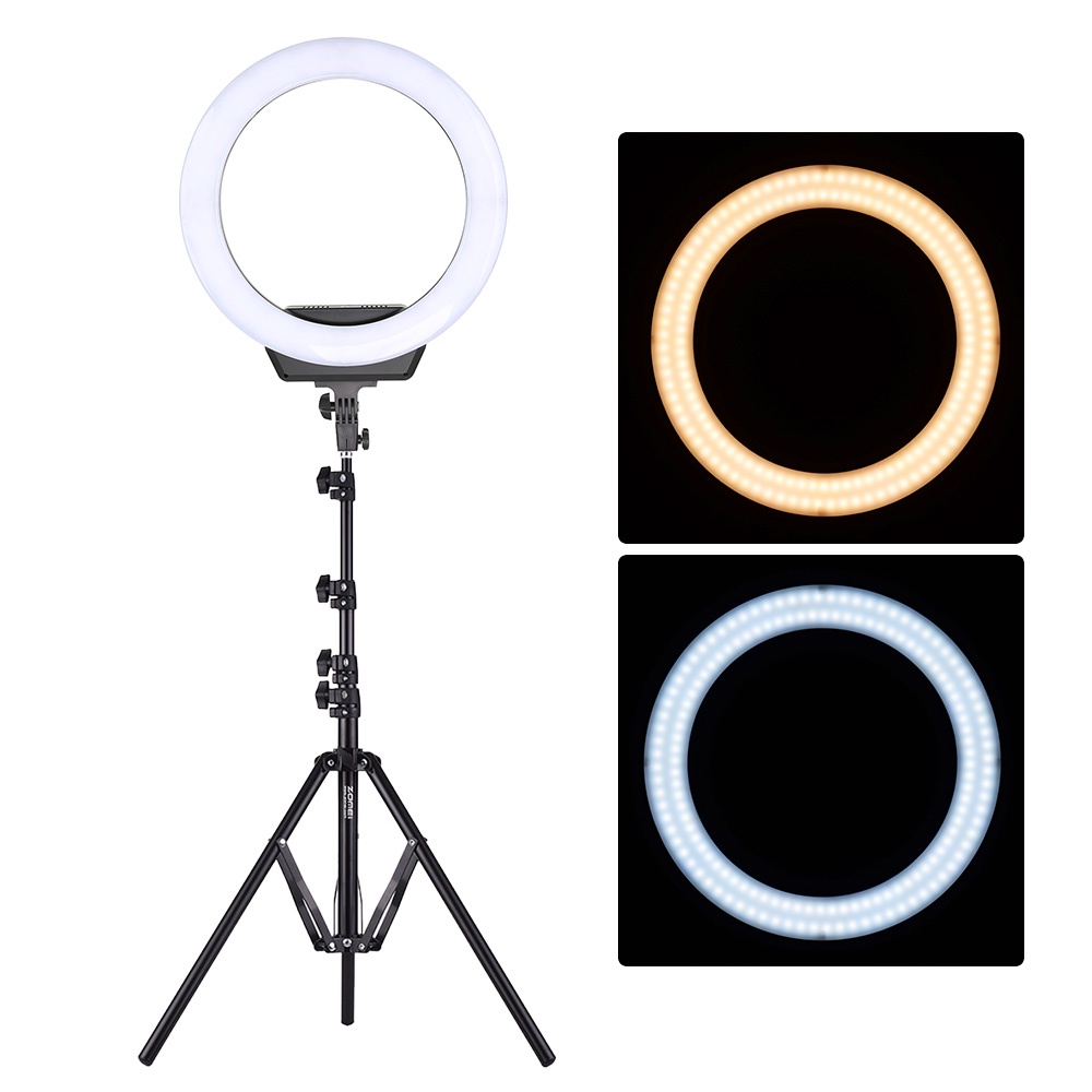 Bộ Vòng Đèn LED ZOMEi R16C 16 Inch 3000K-6500K Màn Hình LCD CRI 80 + 38W Có Giá Đỡ Điện Thoại Và Giá Đỡ Cho Quay Video