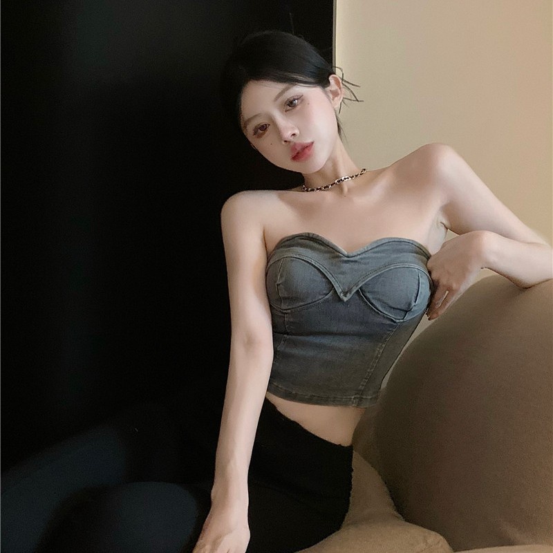 Áo Ống Denim Ôm Ngực Thời Trang Quyến Rũ Cho Nữ