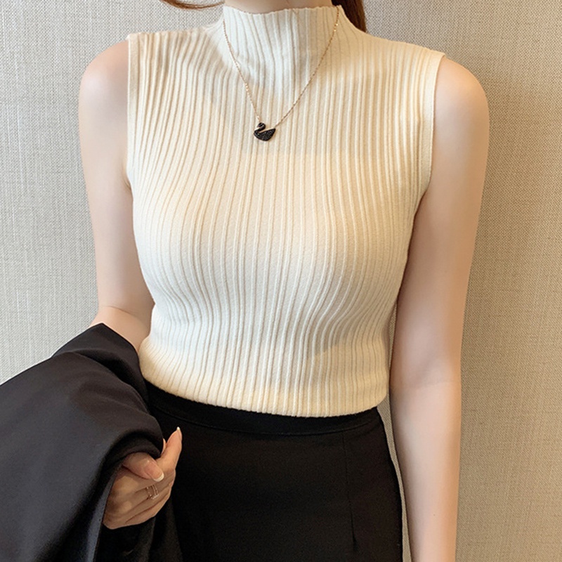 IELGY  Áo sweater Dệt Kim Không Tay Cổ Lọ Thời Trang Cho Nữ