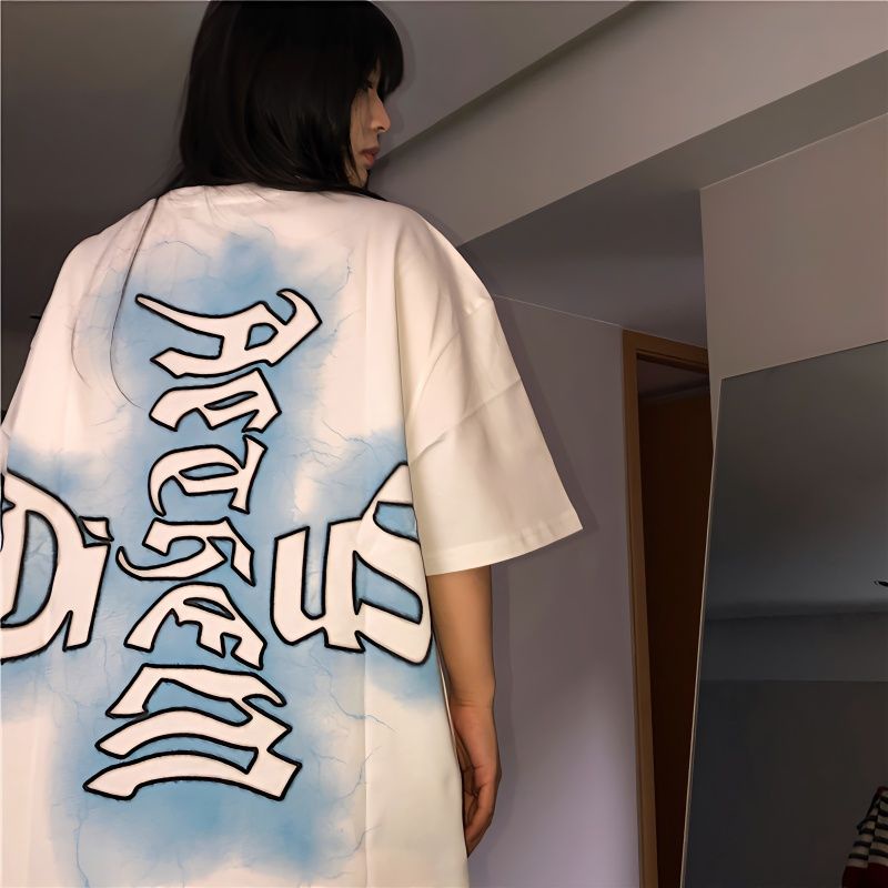 Áo Thun 100% Cotton Tay Ngắn Dáng Rộng Phong Cách Mỹ Thời Trang Mùa Hè Cho Nam Và Nữ EB6B