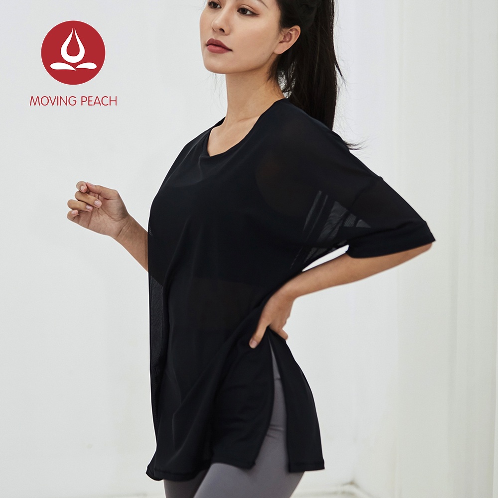 MOVING PEACH Áo thun tập thể thao yoga dáng rộng thoáng khí dành cho nữ ATF