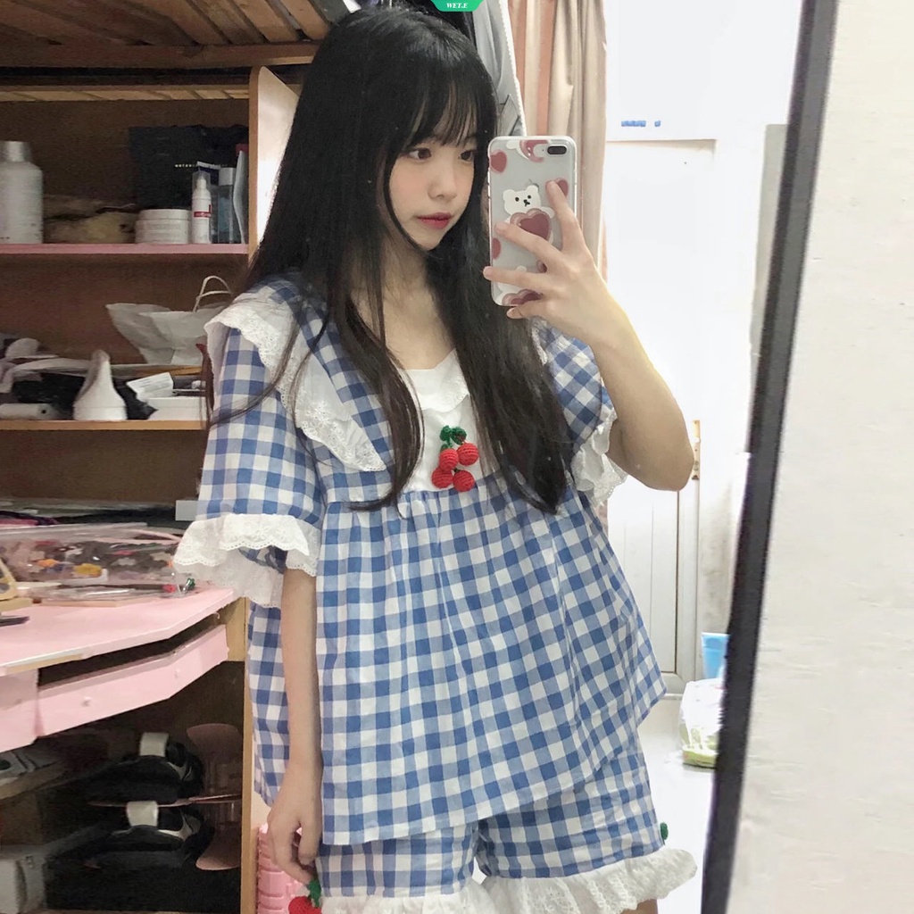 Bộ Đồ Ngủ Áo Tay Ngắn Phối Quần Short Họa Tiết Quả Cherry Thời Trang Mùa Hè 2023 Mới Cho Nữ