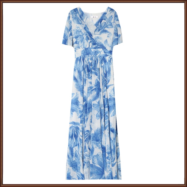 Đầm Xòe Ngắn Tay Cổ Chữ V In Hoa Thời Trang Dành Cho Nữ