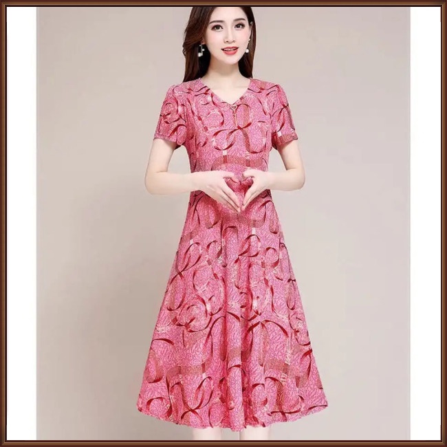 Đầm Midi Lưng Cao Cổ Chữ V Thoáng Khí In Họa Tiết Thời Trang Cho Nữ