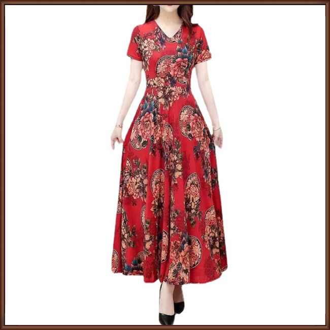 Đầm Chữ A Ngắn Tay Cổ Chữ V Lưng Cao In Họa Tiết Xinh Xắn Theo Phong Cách Mùa Hè Dành Cho Nữ