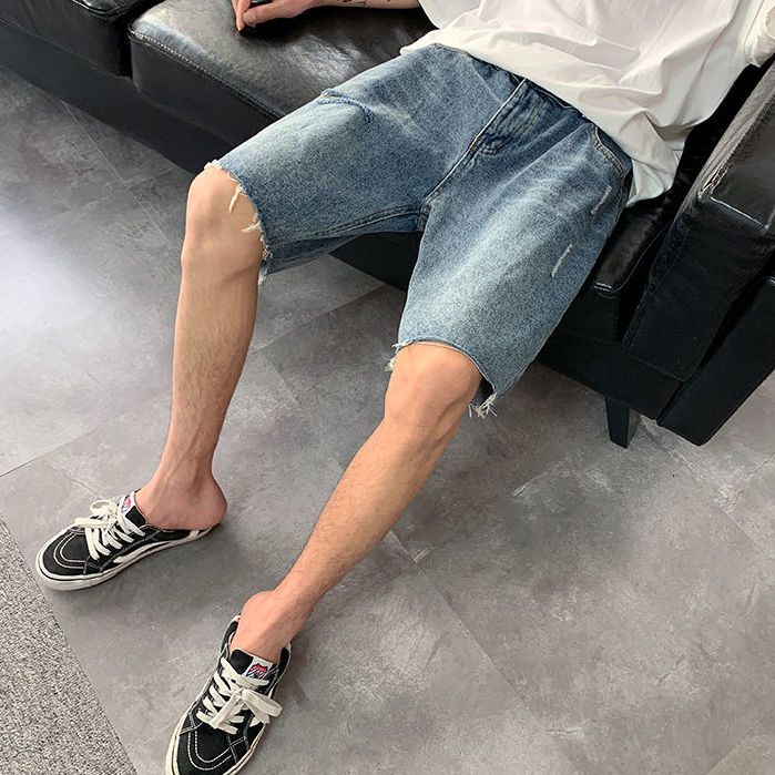Quần Short Denim Rách Thời Trang Đường Phố Cá Tính Cho Nam