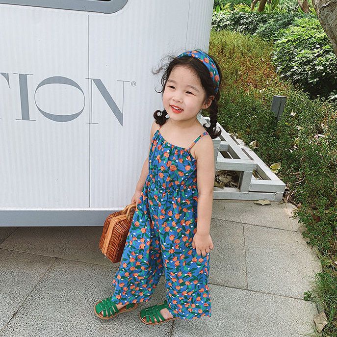 Bộ Áo Liền Quần Hai Dây Mùa Hè In Hoa Phong Cách Phương Tây Hàn Quốc Dễ Phối Đồ Cho Bé Gái