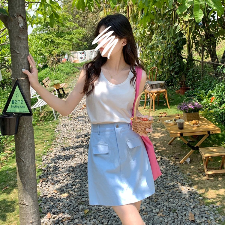 SUXI Chân váy jean Ngắn Dáng Chữ A Lưng Cao Màu Kẹo Ngọt Phong Cách Hàn Quốc Thời Trang Mùa Hè