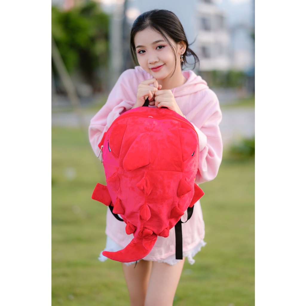 Balo khủng long vải nhung mềm mịn cỡ nhỏ và lớn siêu dễ thương