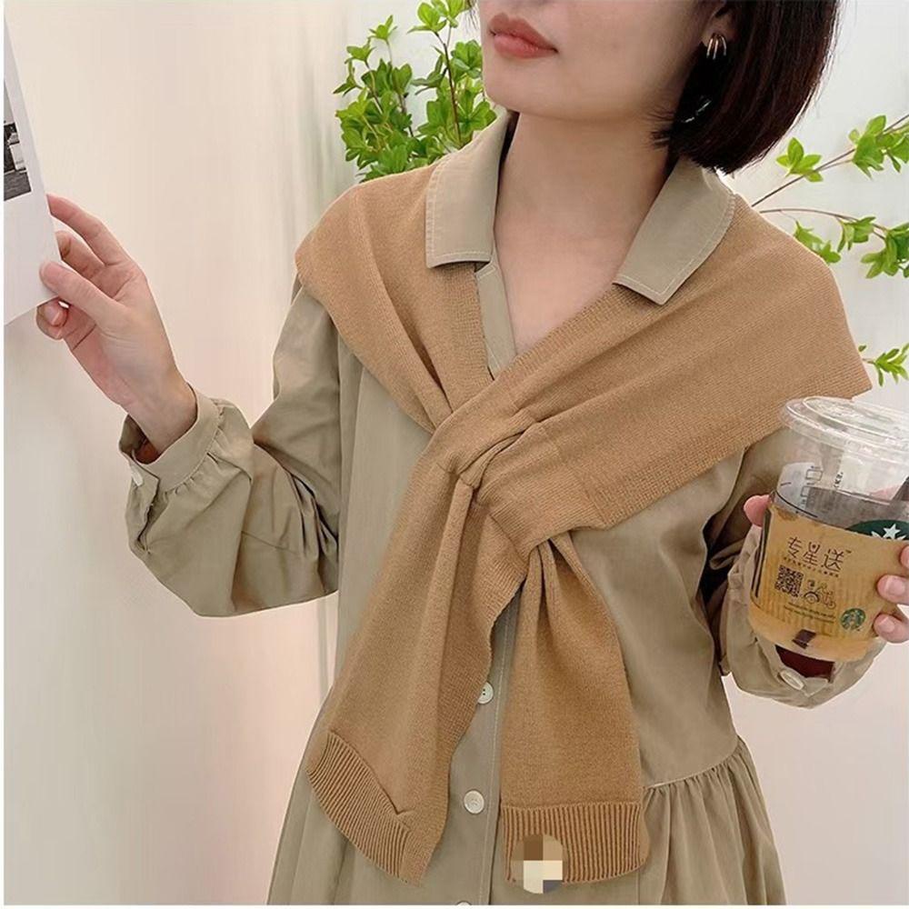 Khăn Choàng Cổ Dệt Kim Thắt Nút Màu Trơn Thời Trang Cho Nữ