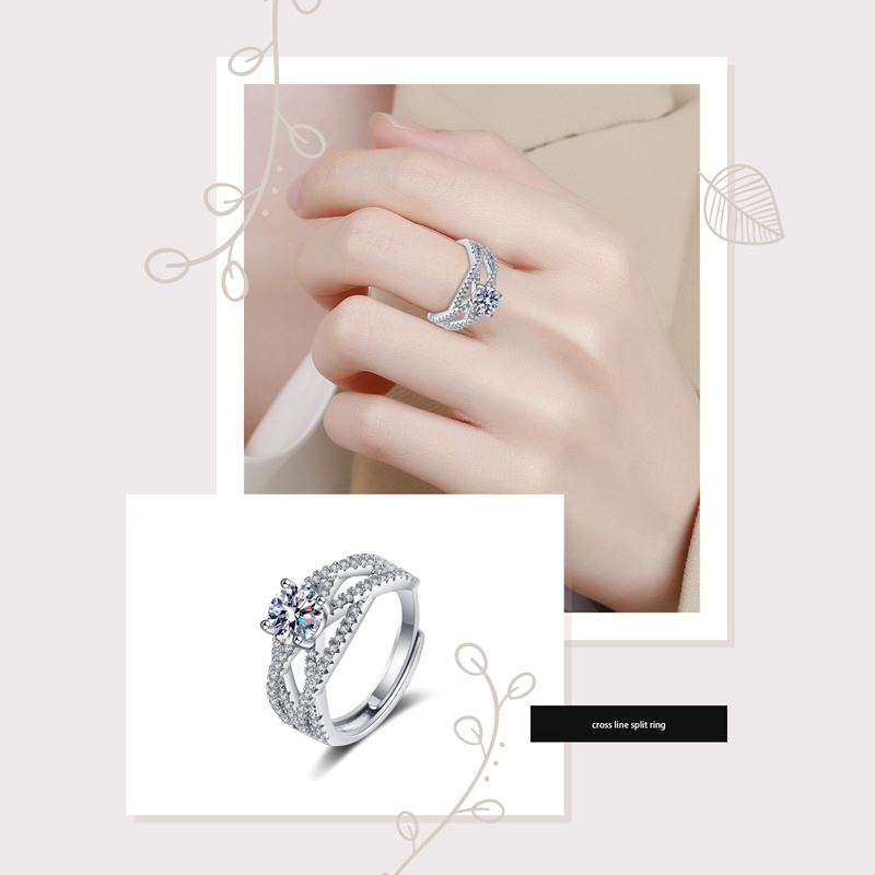 Nhẫn Hở Họa Tiết Đường Chéo Đính Đá Zircon Thời Trang