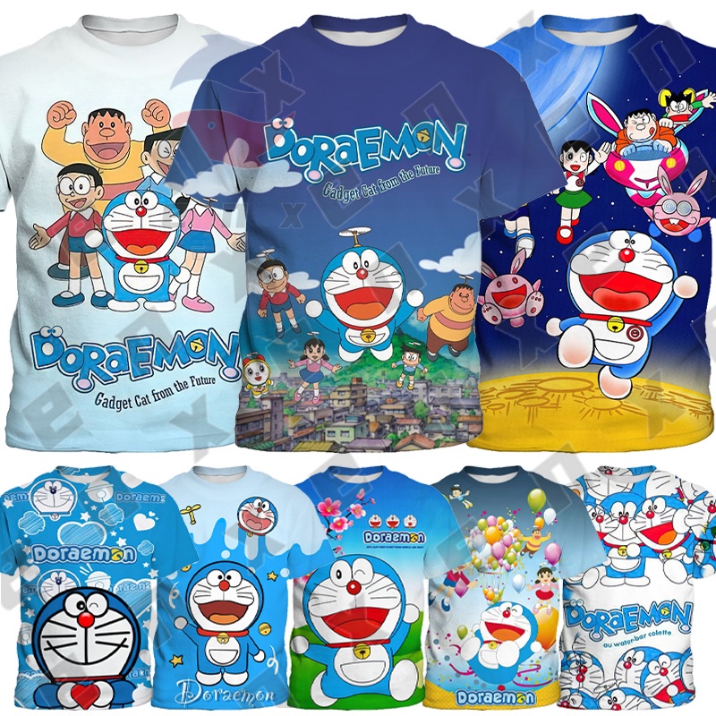 Áo Thun Tay Ngắn In Hình Doraemon Dễ Thương Thời Trang Mùa Hè Cho Bé Trai Và Gái 3-13 Tuổi