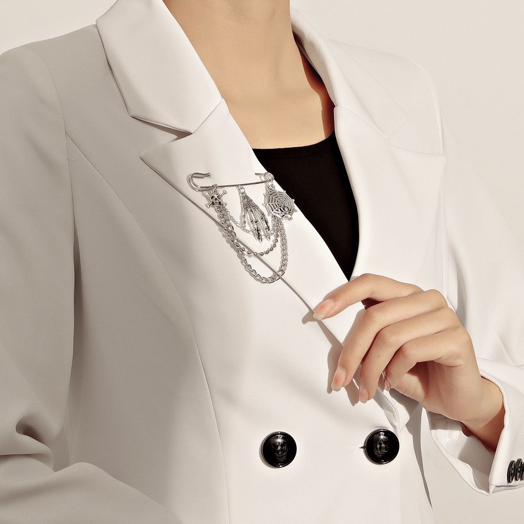 Ghim Cài Áo Hình Dây Xích Bằng Kim Loại Phong Cách Hip Hop Đường Phố Cho Nữ