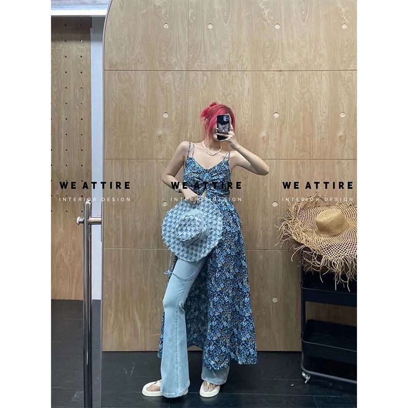 Đầm Nữ Hai Dây Dáng Dài Họa Tiết Hoa Phong Cách Pháp Thời Trang Mùa Hè Xinh Xắn