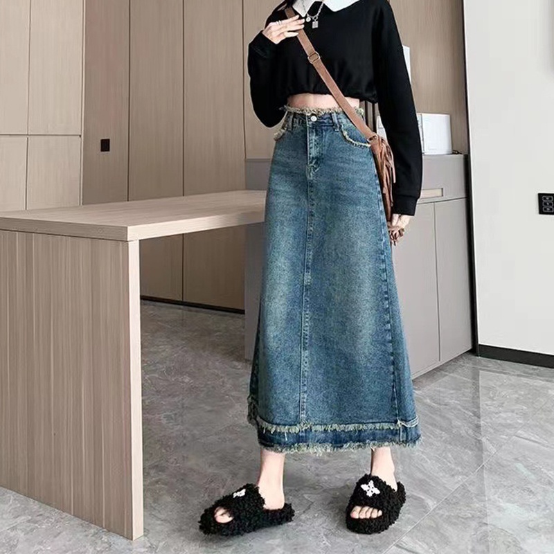 IELGY  Chân váy jean Lưng Cao Ôm Dáng Thời Trang Cho Nữ