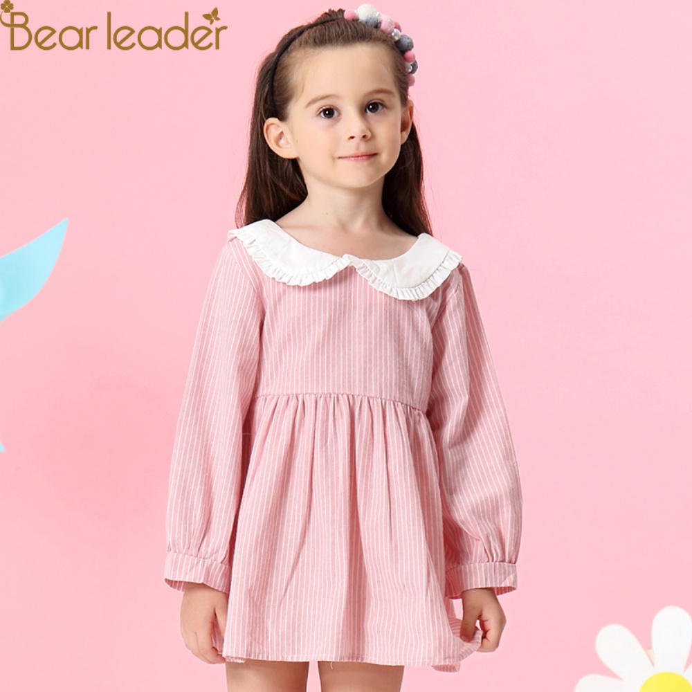 BEAR LEADER Đầm Công Chúa Peter Pan Kẻ Sọc Thắt Nơ Sau Cổ Thời Trang Mới 2023 Cho Bé Gái 3-7 Tuổi