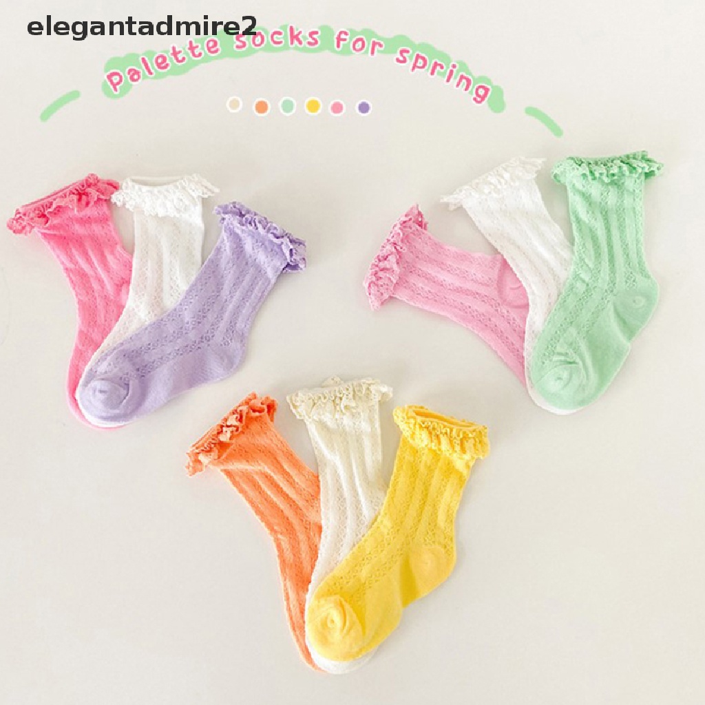 Vớ Cotton Phối Ren Hoa Nhún Bèo Màu Trơn Kiểu Công Chúa Xinh Xắn Cho Bé Gái