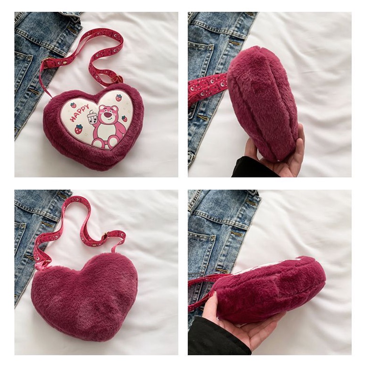 Túi Đeo Chéo Mini Hình Gấu / Dâu Tây Bằng Lông Nhung Dễ Thương Xinh Xắn Thời Trang 2023 FT5025