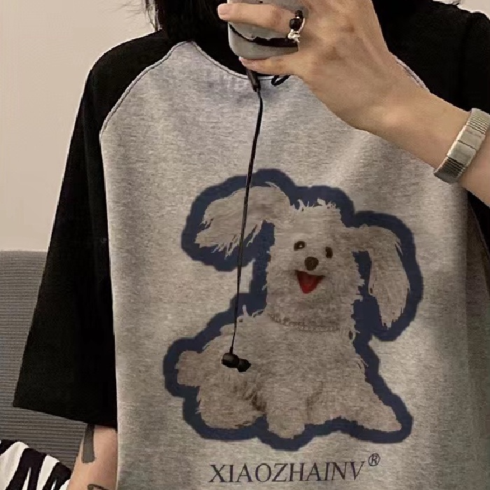 Áo Thun 100% Cotton Tay Ngắn Dáng Rộng In Họa Tiết Hoạt Hình Phong Cách Hàn Quốc Thời Trang Cho Nữ