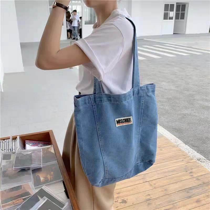 Túi Xách Denim Cỡ Lớn Phong Cách Retro Cho Nữ