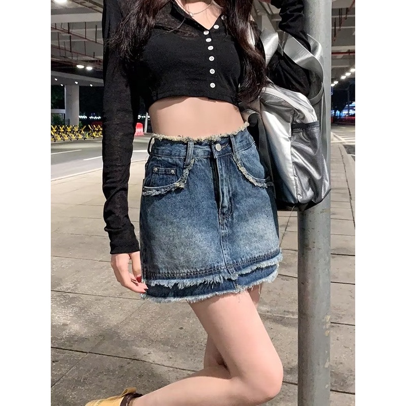DIDIKA Chân Váy Denim Lưng Cao Dáng Chữ a Phong Cách Hàn Quốc Thời Trang Mới 2023