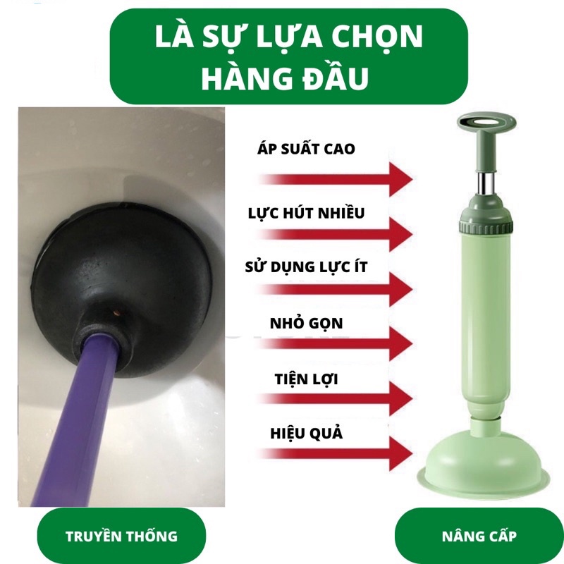 Cây bơm thụt thông tắc bồn cầu, nhà vệ sinh - thông cầu thông minh, đa năng lực hút chân không cực mạnh babo