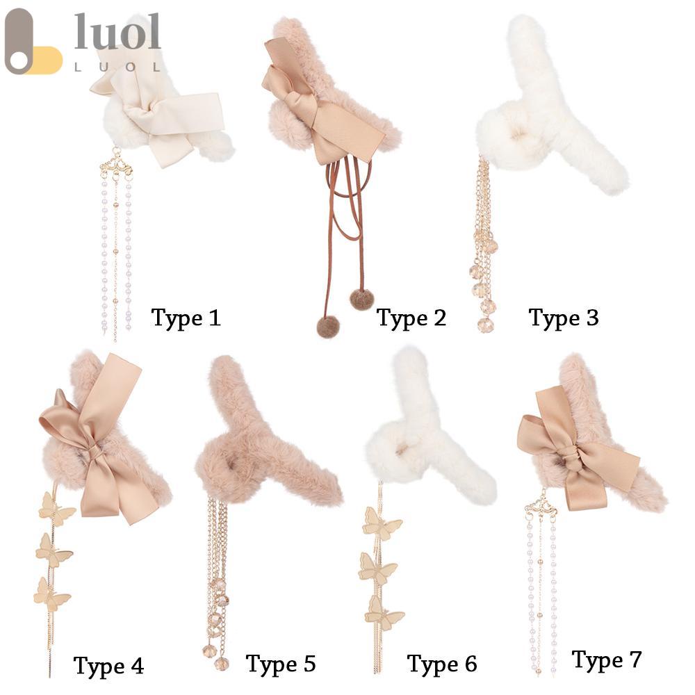 [Hàng giao ngay]Kẹp tóc lông xù dáng dài đính ngọc trai giả đáng yêu thời trang mùa thu