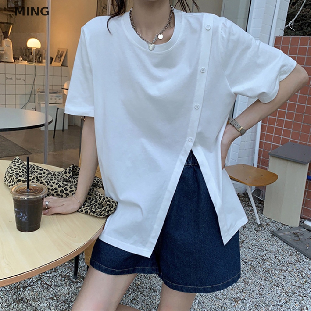 Áo Thun Tay Ngắn Cổ Tròn Dáng Rộng Màu Sắc Đơn Giản Dành Cho Nữ