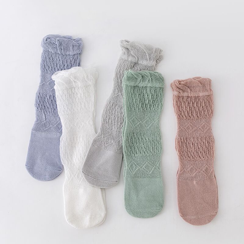 Vớ Cotton Mỏng Mềm Mại Thoáng Khí Dài Qua Gối Màu Trơn Cho Bé Sơ Sinh