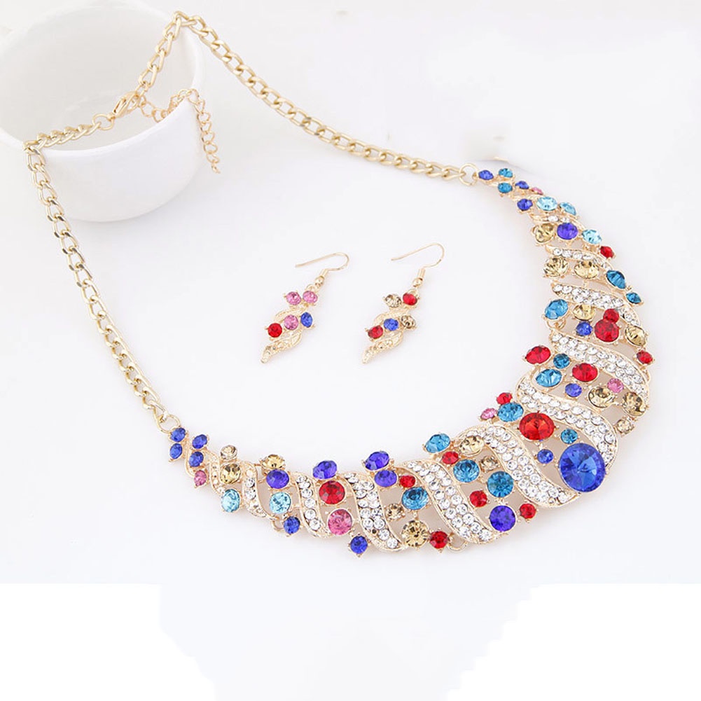 Bộ Vòng cổ + Bông Tai Đính Kim Cương Giả Sang Trọng Cho Nữ